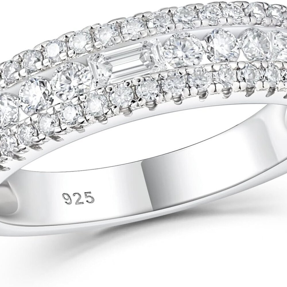 Moissanite Wedding Band Sterling Silver Size 8 Pave Emerald Eternity
